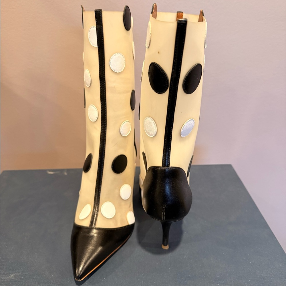 Malone Souliers Stylish  Polka Dot Ankle Boots - Black and White